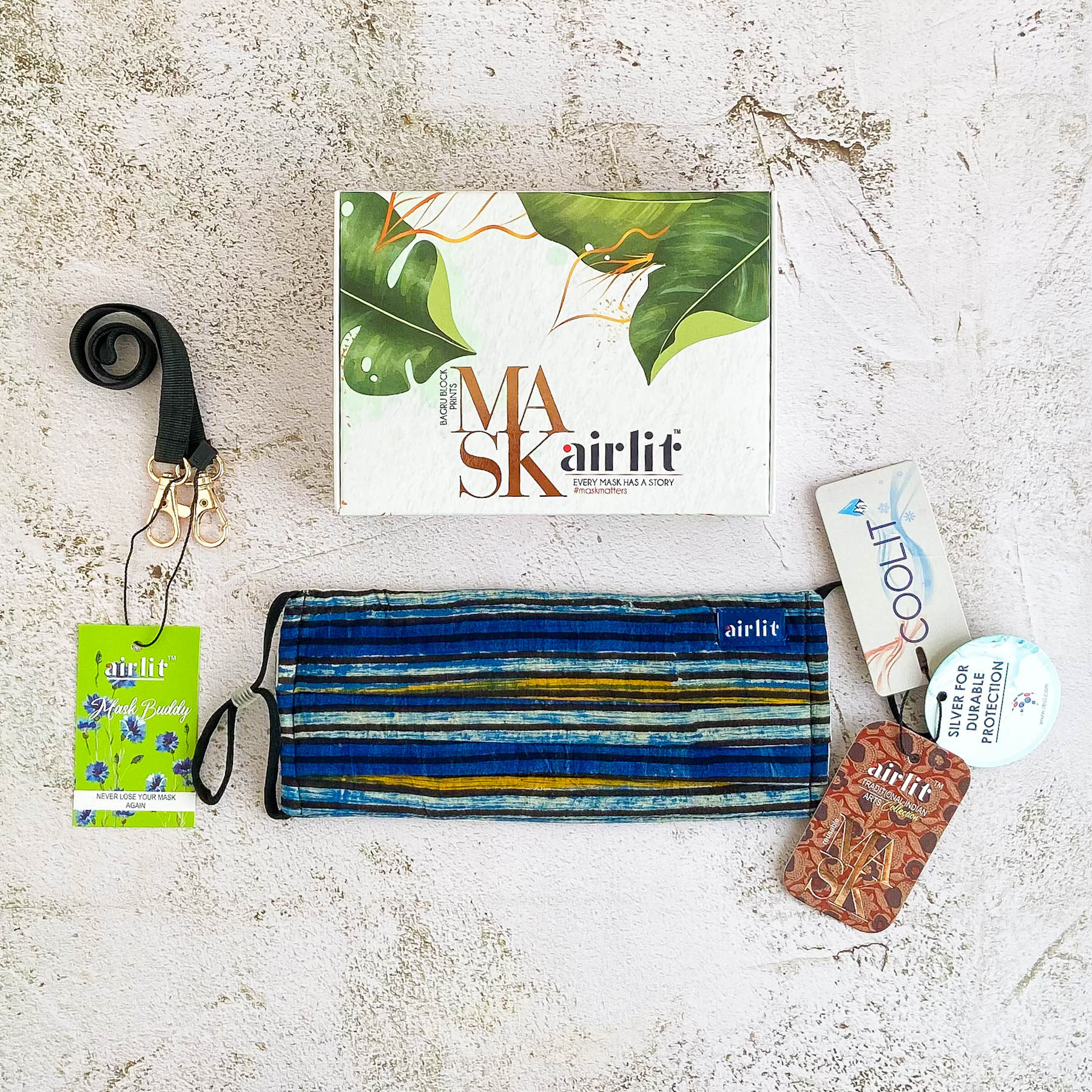 LINEAR Bagru Hand Block Printed cotton Reusable Mask/4 Layer Breathable /With Nosepin/Lab tested Antimicrobial/Antiviral/Coolit™/Handmade - image 5